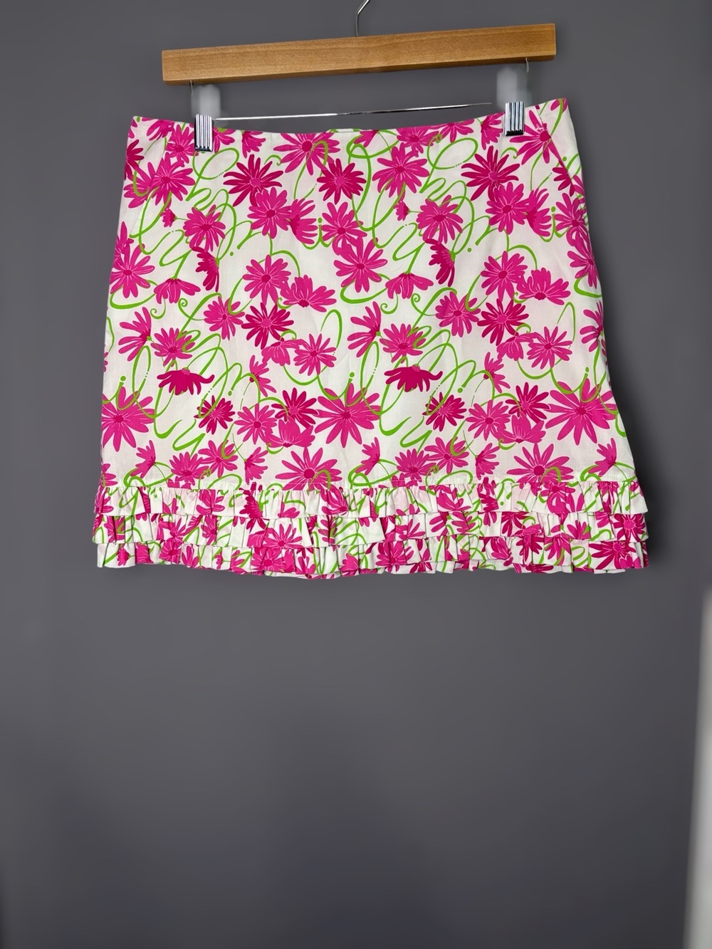 Lilly Pulitzer Pink White Floral Ruffle Hem Mini Skirt 6